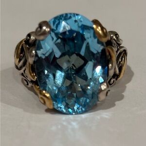 Barbara Bixby Blue Topaz, Sterling with 18k  gold leaf accent